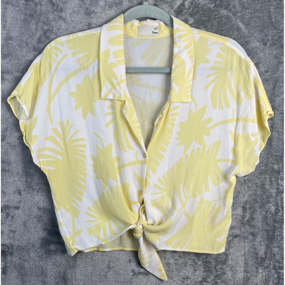 wilfred free aritzia zola top womens M yellow white leaf resort beachy blouse‎